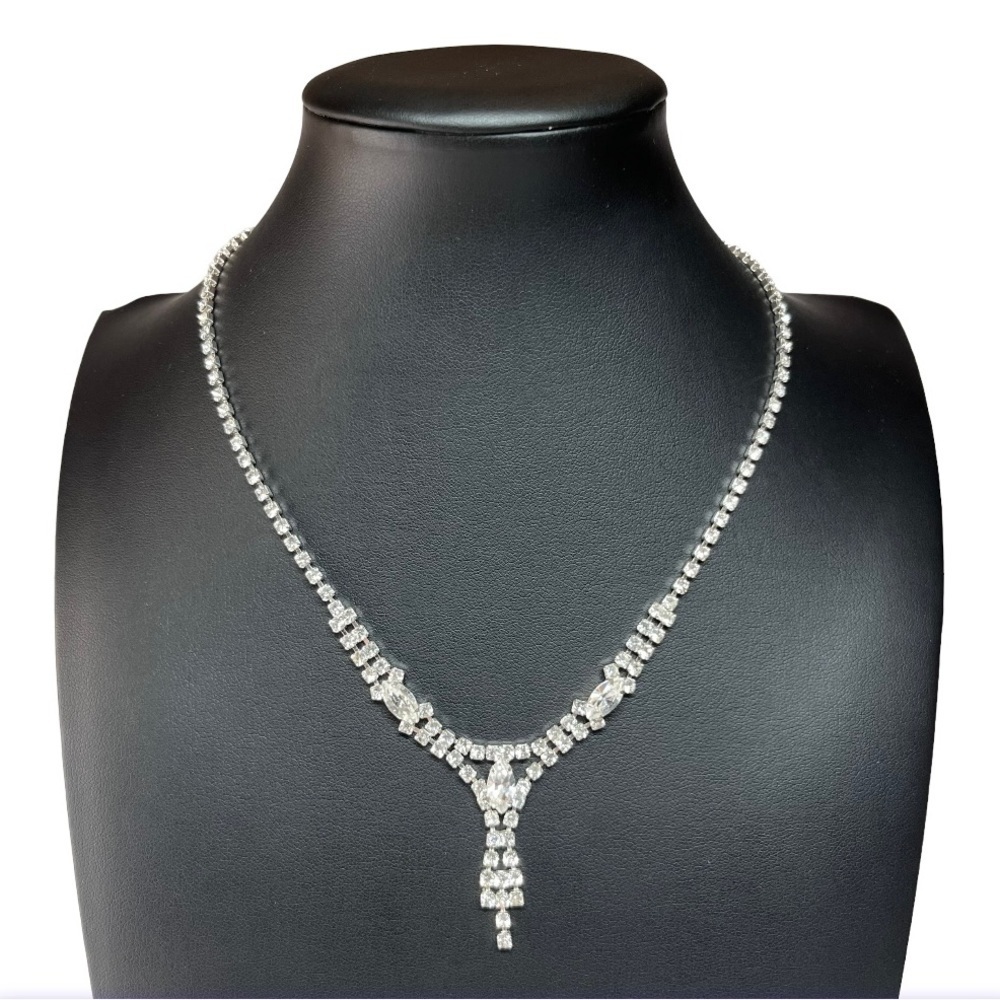 White Rhinestone Drop Choker Bling Necklace 15-17"